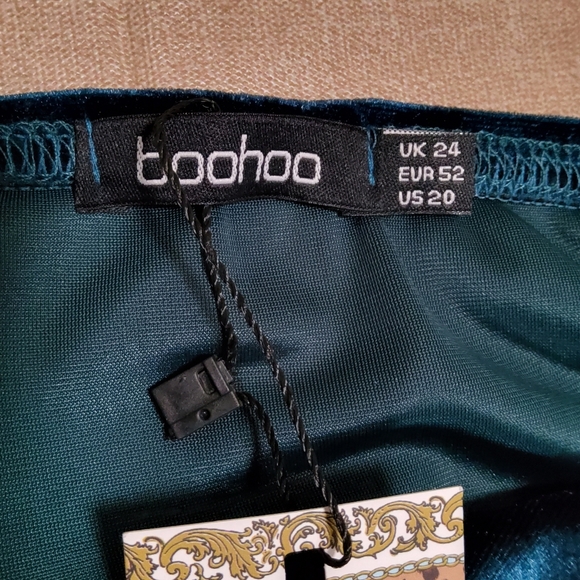 Boohoo Stretch Blue Green Velvet Off Shoulder Midi Dress Size 20 - Picture 7 of 9